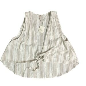 Free People XS Striped Tie Back Top Blouse Viscose Linen Blend‎